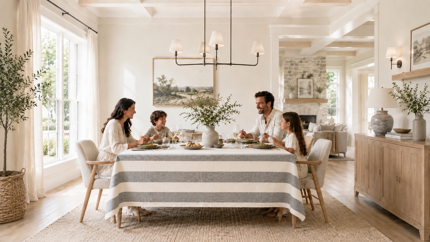 Mantel Repelente de liquidos Tussor Gris y Natural - Imagen 2